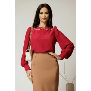 Bluza DY Fashion eleganta din triplu voal fucsia cu detalii perlate la guler imagine