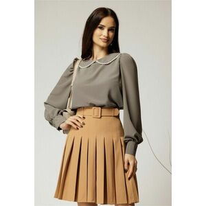 Bluza DY Fashion eleganta din triplu voal gri cu detalii perlate la guler imagine