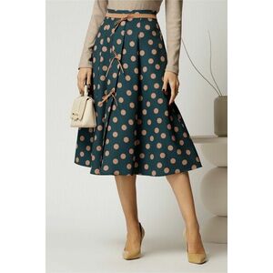 Fusta DY Fashion midi turcoaz cu buline si fundite in contrast imagine