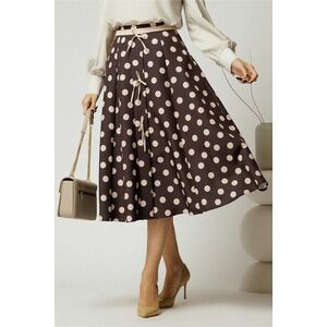 Fusta DY Fashion midi maro cu buline si fundite in contrast imagine