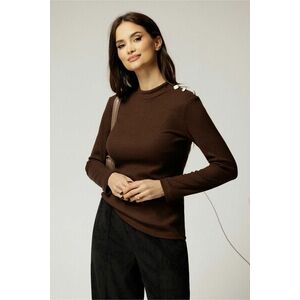 Maleta DY Fashion din tricot maro cu guler si nasturi decorativi imagine