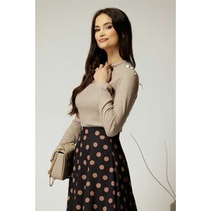 Maleta DY Fashion din tricot bej cu guler si nasturi decorativi imagine