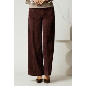 Pantalon DY Fashion lejer din velur maro cu buzunare imagine