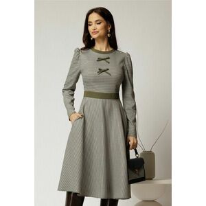 Rochie DY Fashion midi, cu imprimeu pepit kaki si fundite pe bust imagine