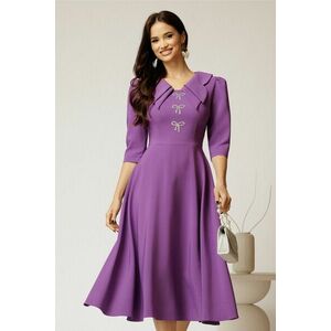 Rochie midi mov cu guler dublu si funde argintii imagine