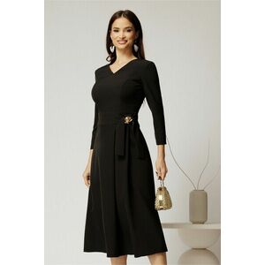 Rochie eleganta din stofa fina neagra cu decolteu în V si talie accentuata cu accesoriu imagine