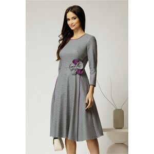 Rochie midi din stofa carou verde si finisaje mov imagine