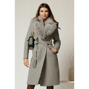 Palton dama gri cu cordon in talie si blanita detasabila imagine