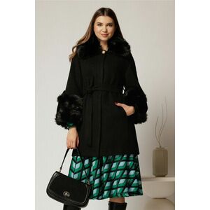 Palton scurt negru cu blanita detasabila la guler si maneci imagine