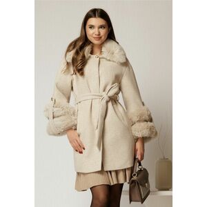 Palton scurt ivoar cu blanita detasabila la guler si maneci imagine
