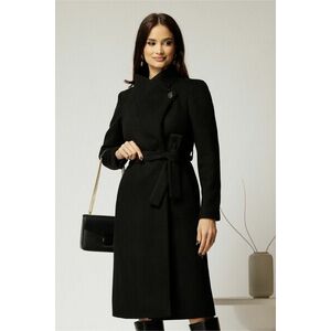 Palton elegant din stofa neagra cu nasture si cordon in talie imagine