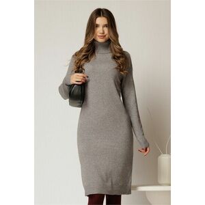 Rochie midi gri din tricot cu guler intors imagine