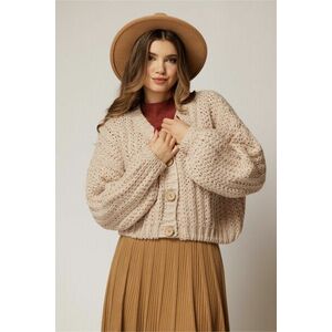 Pulover scurt crem tricotat lejer imagine