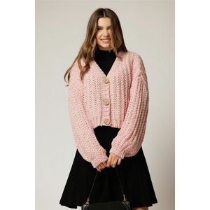 Pulover scurt roz tricotat lejer imagine