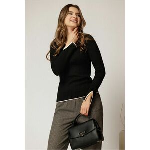 Bluza casual neagra din tricot cu dunga alba imagine