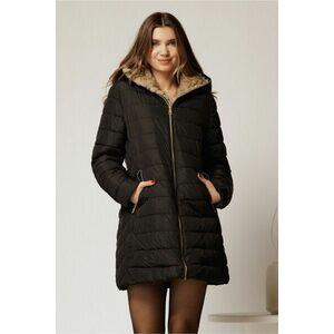 Geaca dama neagra cu gluga si blanita pe interior imagine