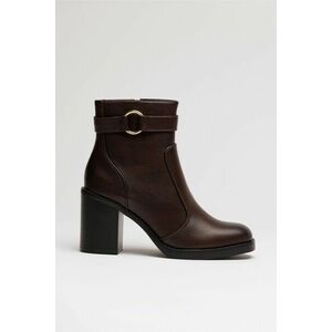 Botine maro din piele ecologica de dama cu toc patrat si catarama imagine