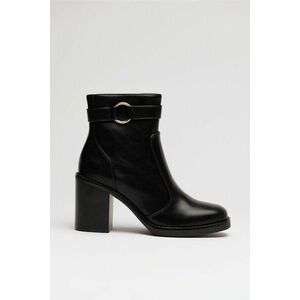 Botine negre din piele ecologica de dama cu toc patrat si catarama imagine