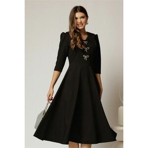 Rochie midi neagra cu guler dublu si funde argintii imagine