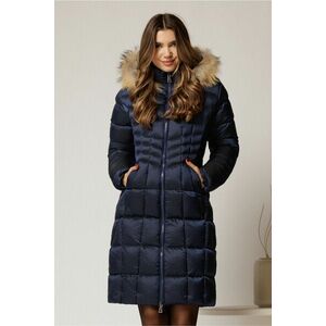 Geaca dama midi bleumarin cu gluga detsabila cu blanita imagine