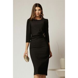 Rochie midi neagra eleganta cu accesoriu pe talie si pliuri imagine