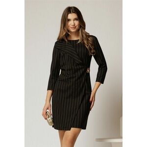 Rochie neagra scurta cu croi petrecut si dungi bej imagine