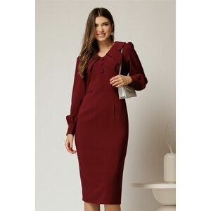 Rochie conica magenta cu nasturi pe bust si guler dublu imagine