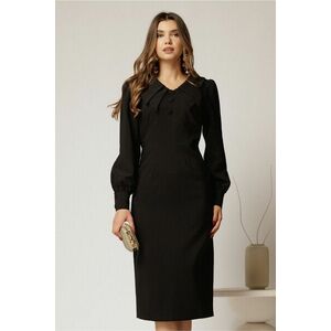 Rochie conica neagra cu nasturi pe bust si guler dublu imagine