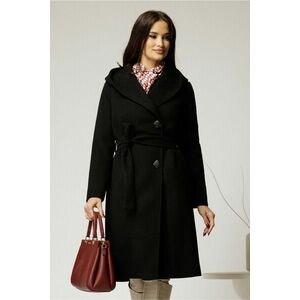 Palton negru din stofa groasa cu gluga imagine