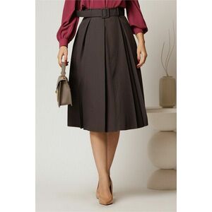 Fusta DY Fashion gri in clos cu pliuri ample si curea in talie imagine