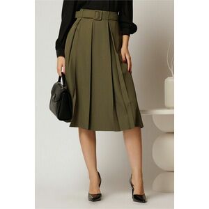 Fusta DY Fashion kaki in clos cu pliuri ample si curea in talie imagine