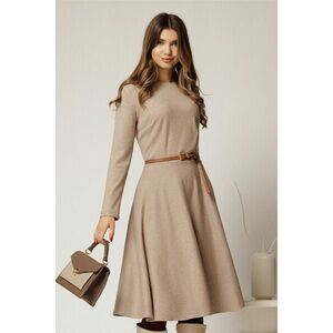 Rochie DY Fashion din tricot beige cu curea subtire si fusta clos imagine