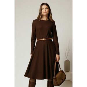 Rochie DY Fashion din tricot maro cu curea subtire și fusta clos imagine