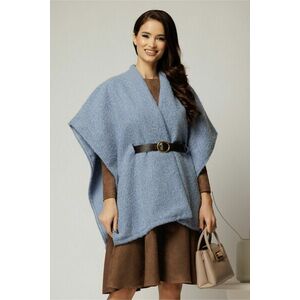 Capa eleganta din bucle albastra cu croi lejer si curea in talie imagine