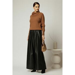 Pantaloni casual din piele ecologica negri evazati imagine