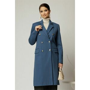 Palton DY Fashion elegant din stofa bleu cu doua randuri de nasturi imagine