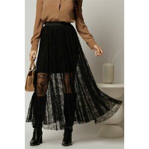 Fusta midi neagra in clos din dantela cu elastic in talie imagine