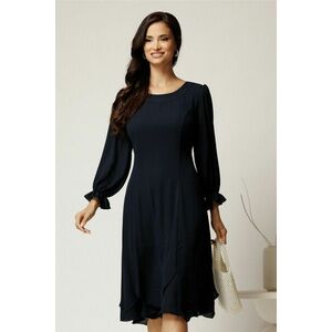 Rochie midi bleumarin din voal cu croi in clini si volane la baza imagine