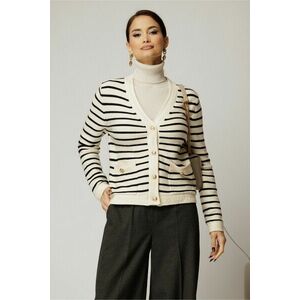 Pulover alb cu dungi negre si inchidere cu nasturi imagine