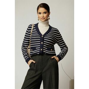 Pulover bleumarin cu dungi albe si inchidere cu nasturi imagine