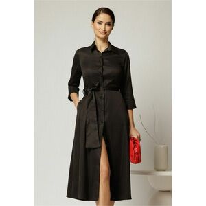 Rochie midi neagra tip camasa din bumbac cu cordon in talie imagine