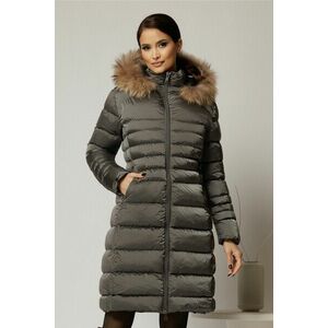 Geaca dama midi gri din fas cu gluga detasabila imagine