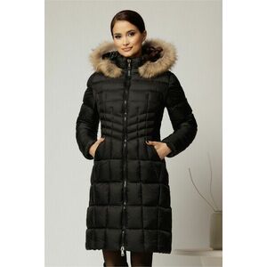 Geaca dama midi neagra cu gluga detsabila cu blanita imagine