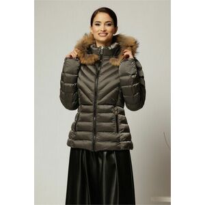 Geaca scurta gri cu blanita naturala la gluga imagine