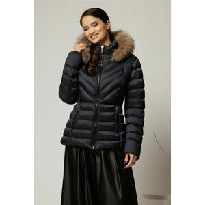 Geaca scurta bleumarin cu blanita naturala la gluga imagine