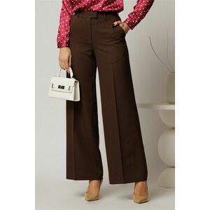 Pantaloni DY Fashion lungi maro din stofa si croi lejer imagine