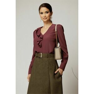 Bluza DY Fashion magenta din voal plin cu decolteu in V si volanas imagine