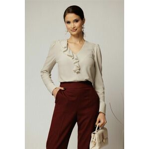 Bluza DY Fashion ivoar din voal plin cu decolteu in V si volanas imagine