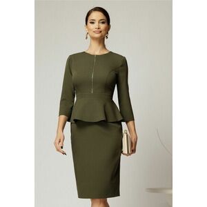 Rochie DY Fashion conica kaki cu peplum si fermoar metalic imagine