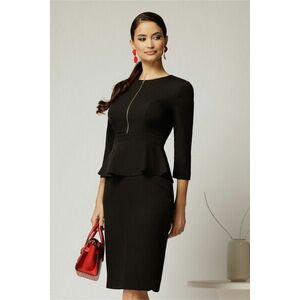 Rochie DY Fashion conica neagra cu peplum si fermoar metalic imagine